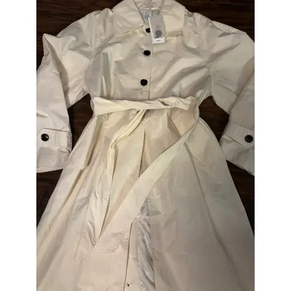 MNG Mango Trench Belted coat Womens Ivory Double Breasted Classic Sz:L - Picture 2 of 9